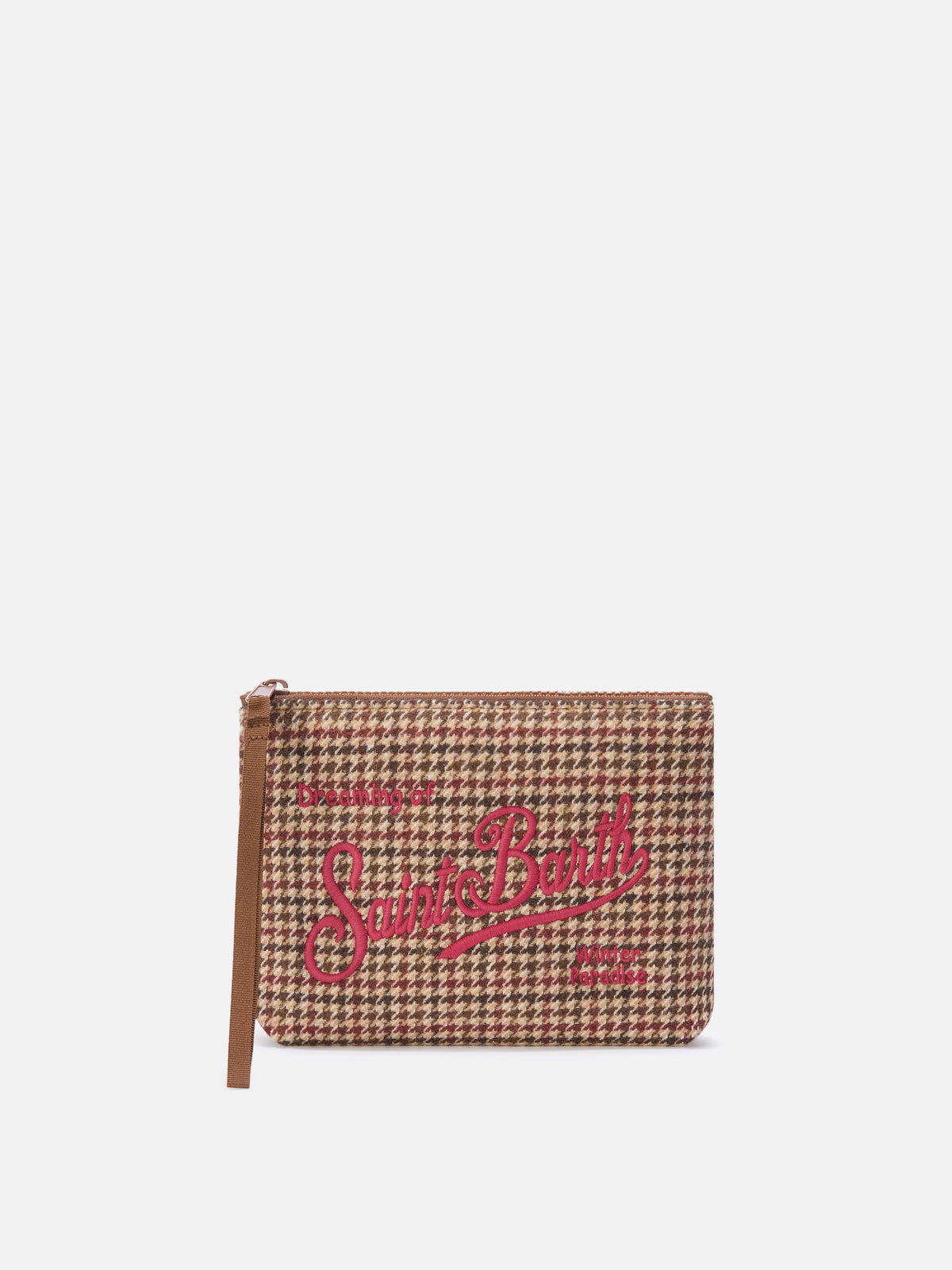 Aline wool blend pochette with houndstooth pattern and logo embroidery