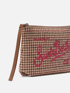Aline wool blend pochette with houndstooth pattern and logo embroidery