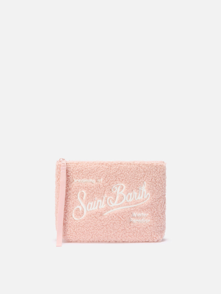 Aline Teddy Pouch in pink sherpa