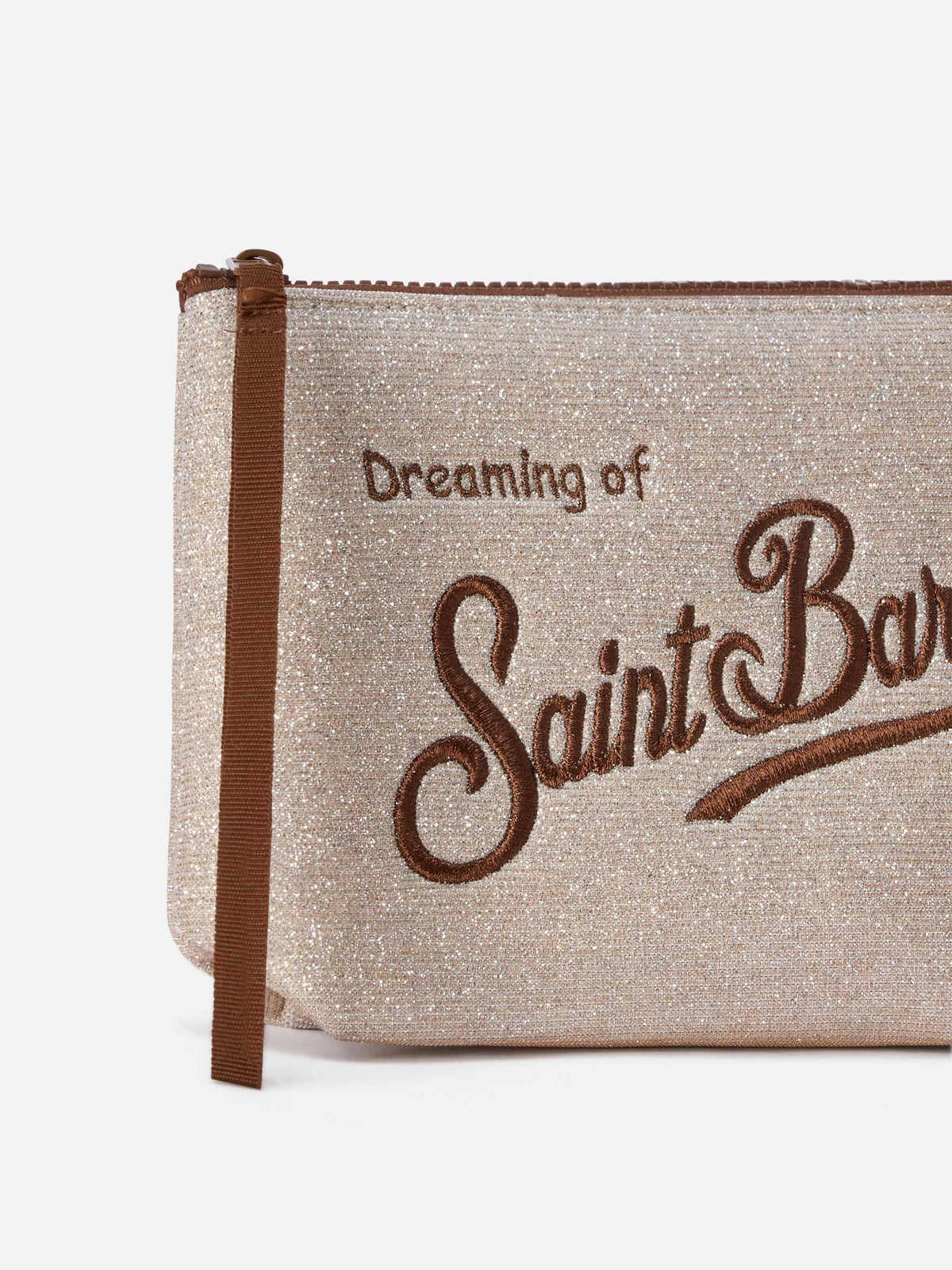 Pull lurex pochette beige Aline avec broderie logo 