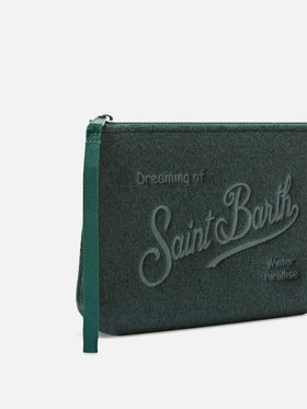 Pochette Aline verde in feltro con ricamo logo