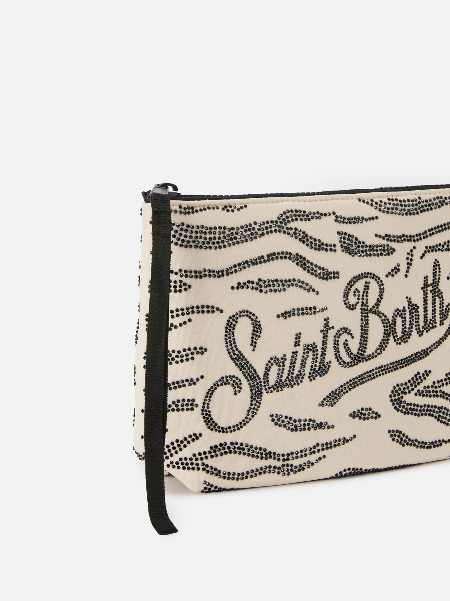 Pochette Aline in scuba con stampa zebrata e strass applicati