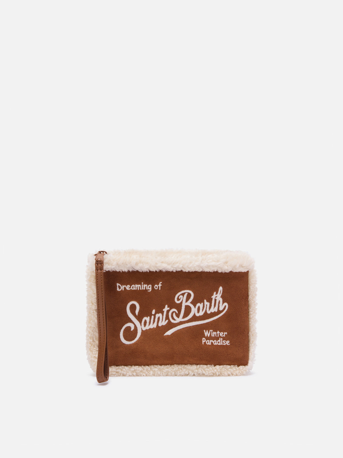 Pochette Aline marrone effetto montone con ricamo logo