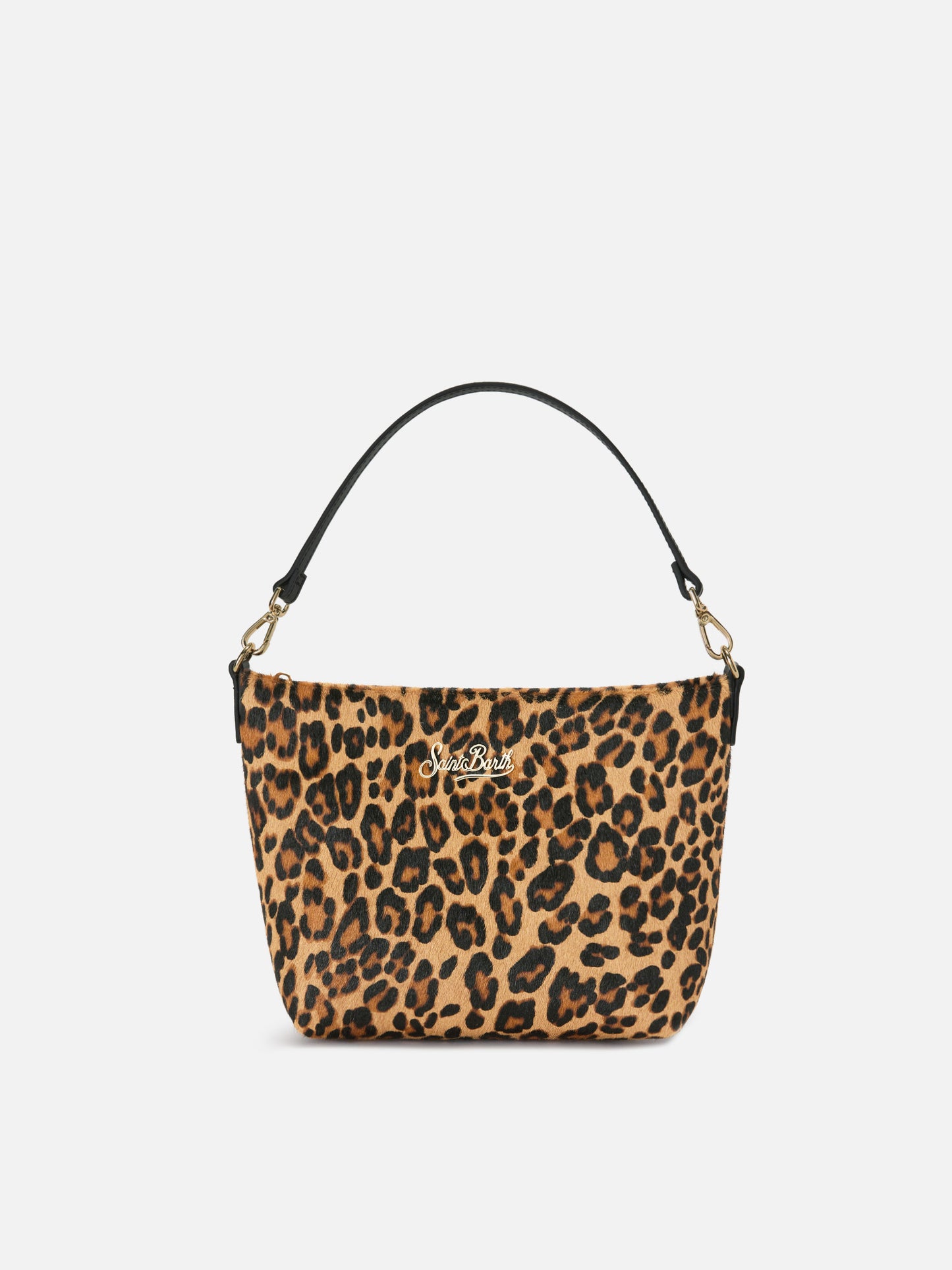 Bolso Aline en pelo de pony con estampado de leopardo y placa con logo de metal 