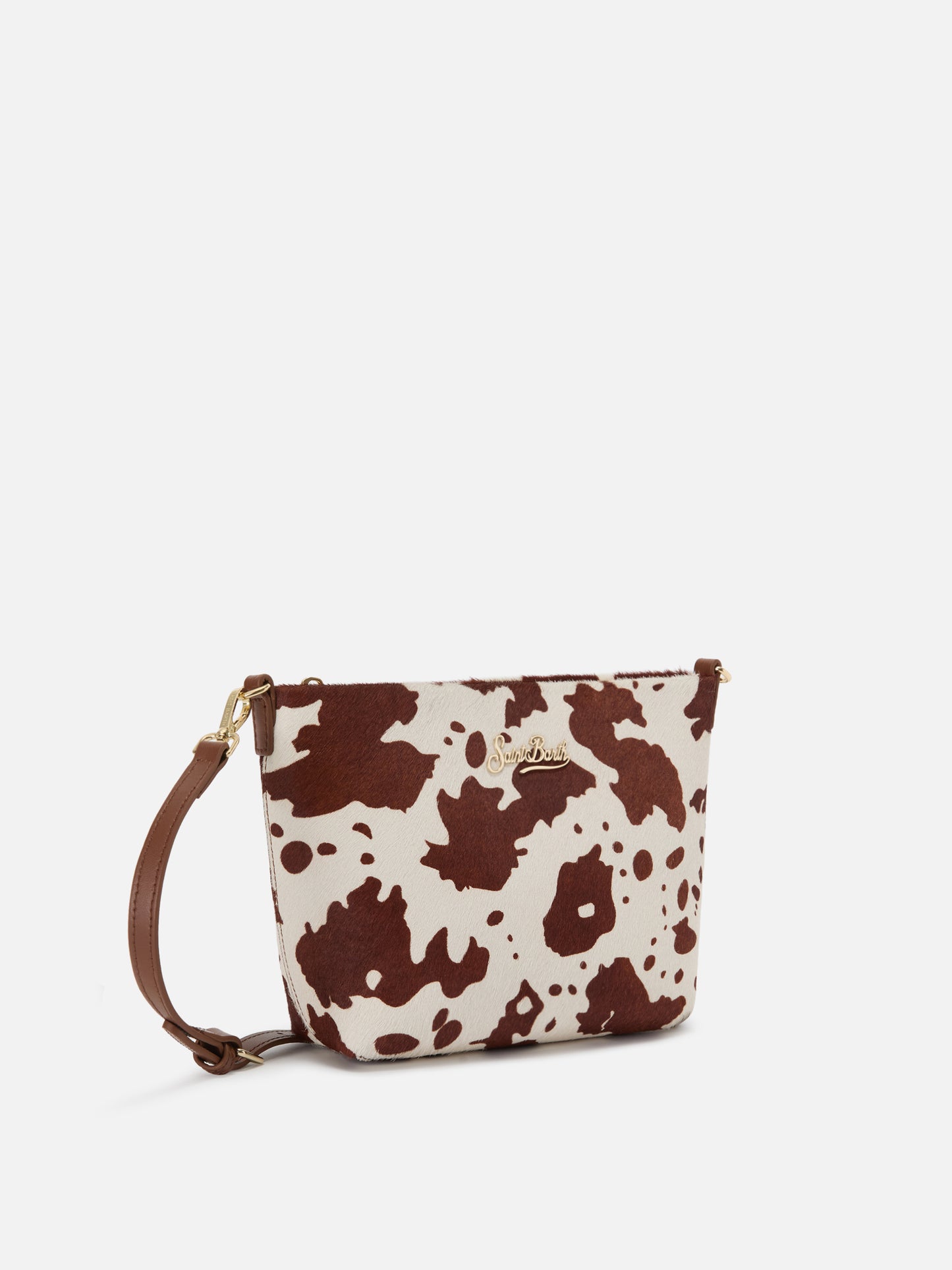 Aline bag in cow print pony hair with metal logo plaque