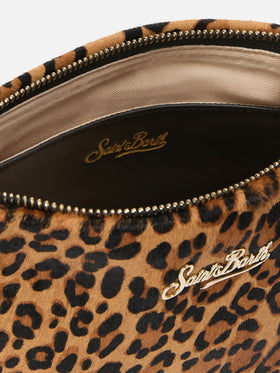 Borsa a spalla Aline Bag in pelle spazzolata e cavallino leopardato
