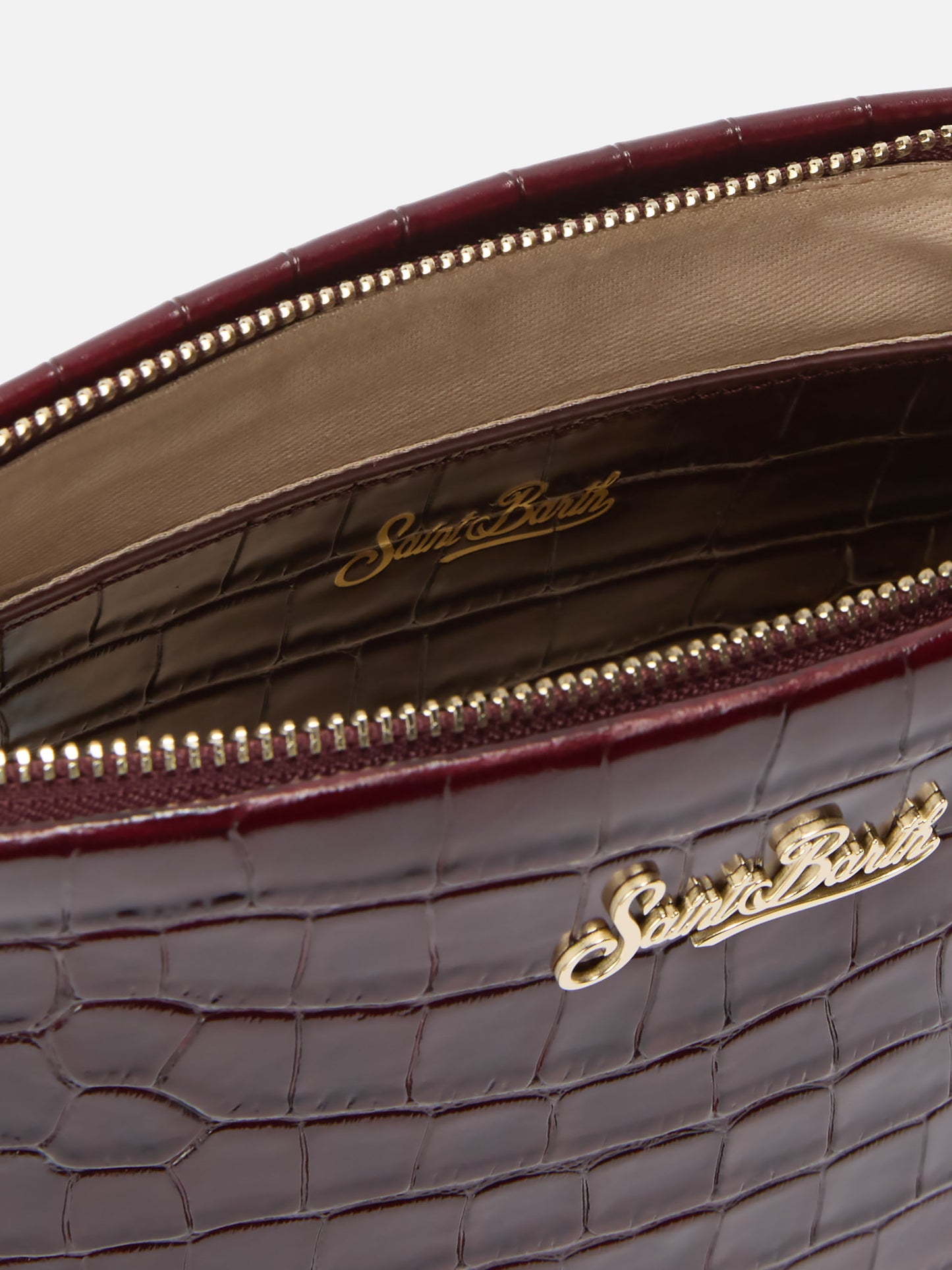 Aline Shoulder Bag in crocodile-print bordeaux leather