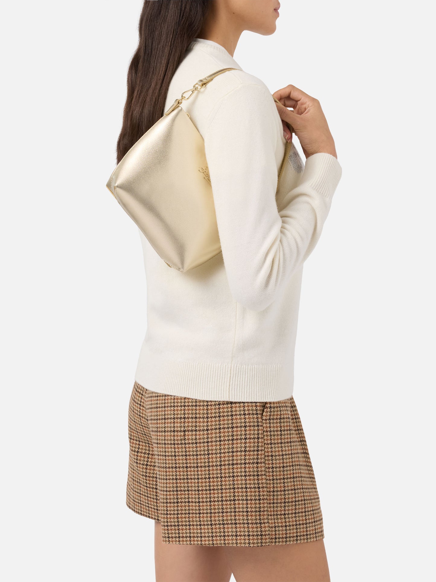 Borsa a spalla Aline Bag in pelle laminata oro