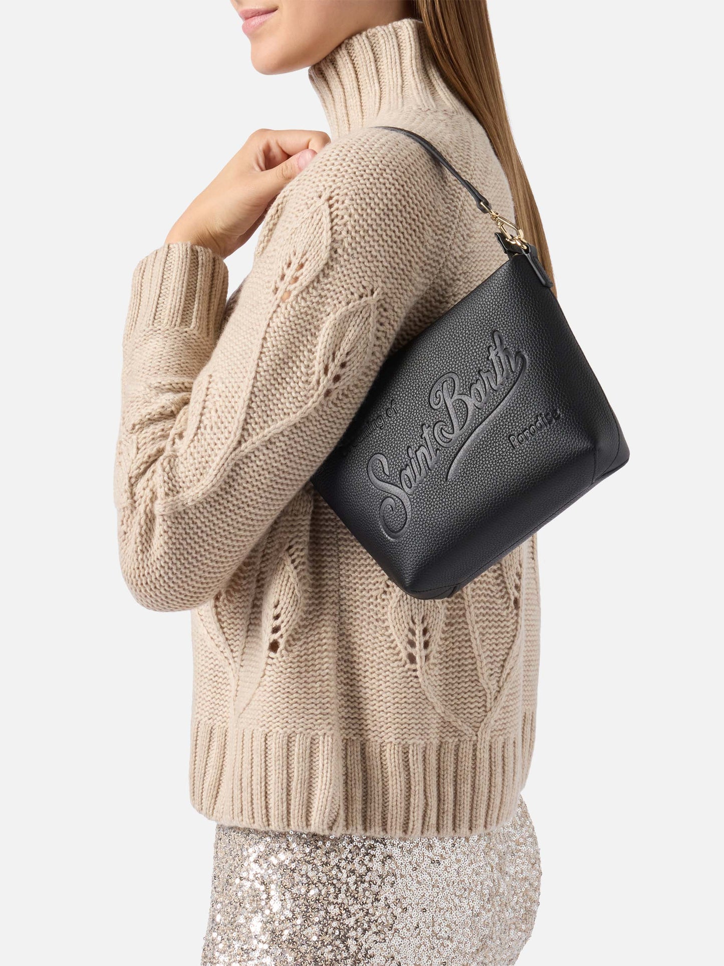 Aline Schultertasche aus gehämmertem schwarzem Leder