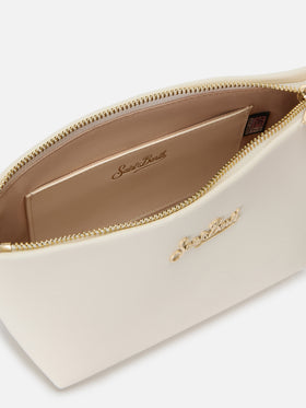Aline bag in white smooth leather with metal logo plaque