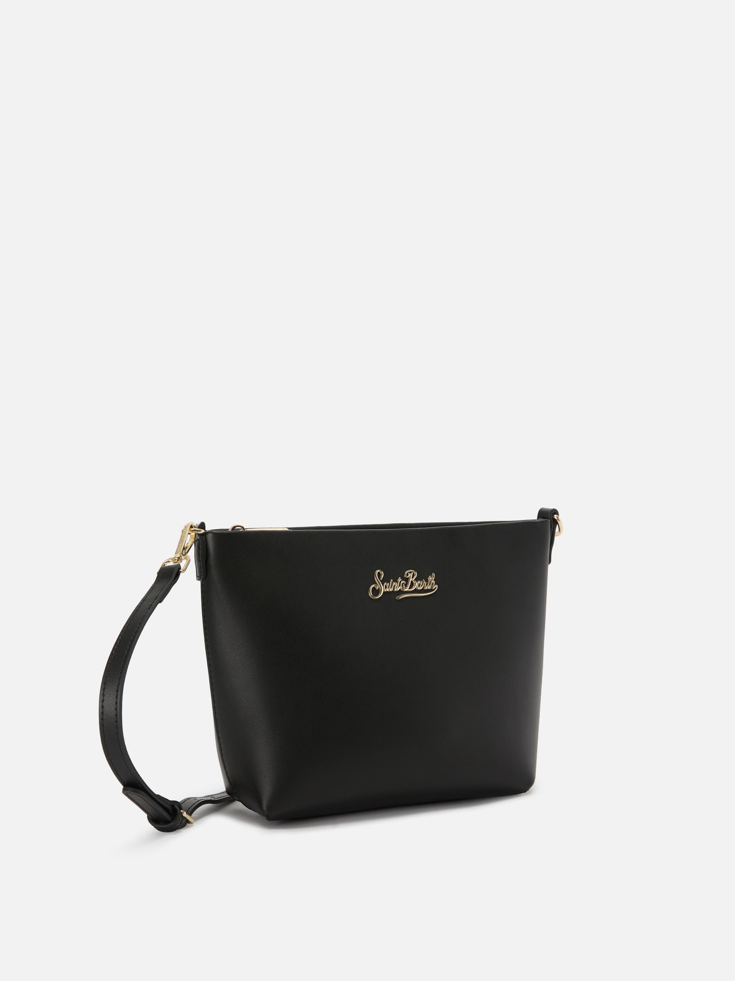 Aline bag in black smooth leather with metal logo plaque