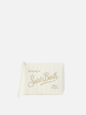 Pochette Aline off white in tricot con ricamo logo