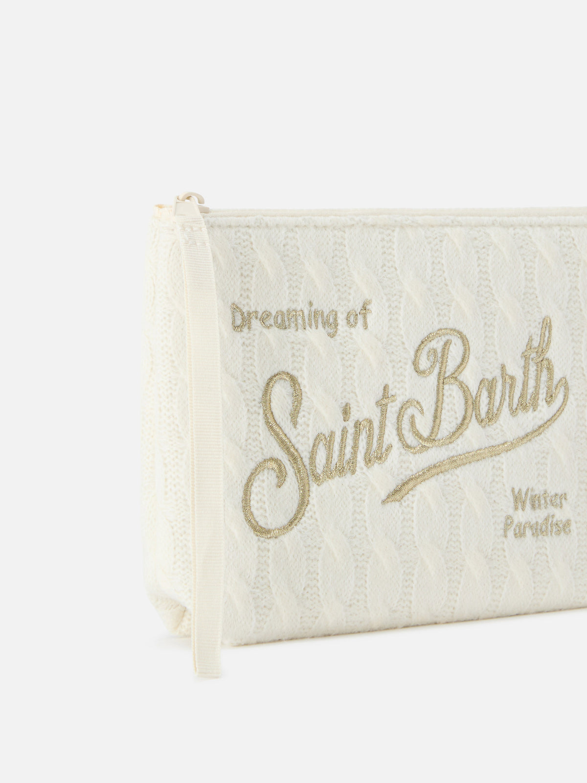 Pochette Aline off white in tricot con ricamo logo