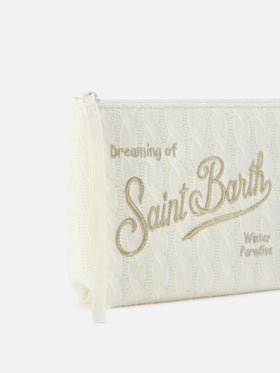 Pochette Aline off white in tricot con ricamo logo