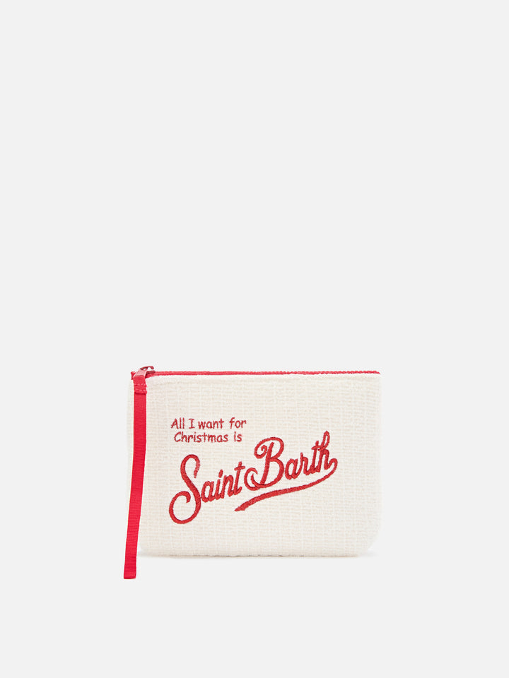 Pochette Aline off white in tricot con ricamo Merry Christmas