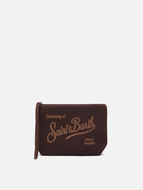 Casquette Aline cirée pochette marron avec broderie logo 