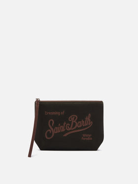 Military greenes gewachstes pochette in Aline mit Logostickerei 
