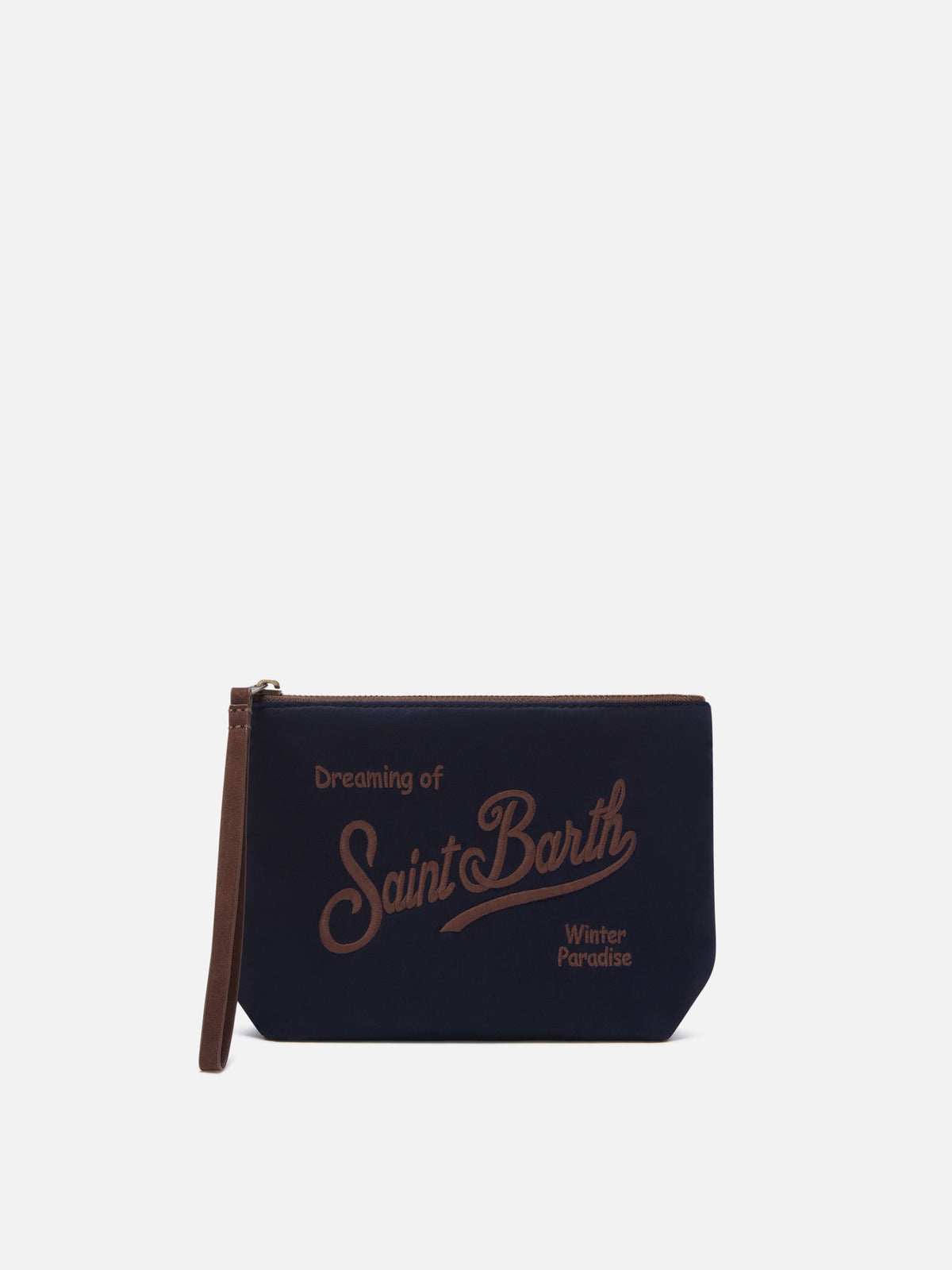 Cire blue Aline bleu marine pochette avec broderie logo 