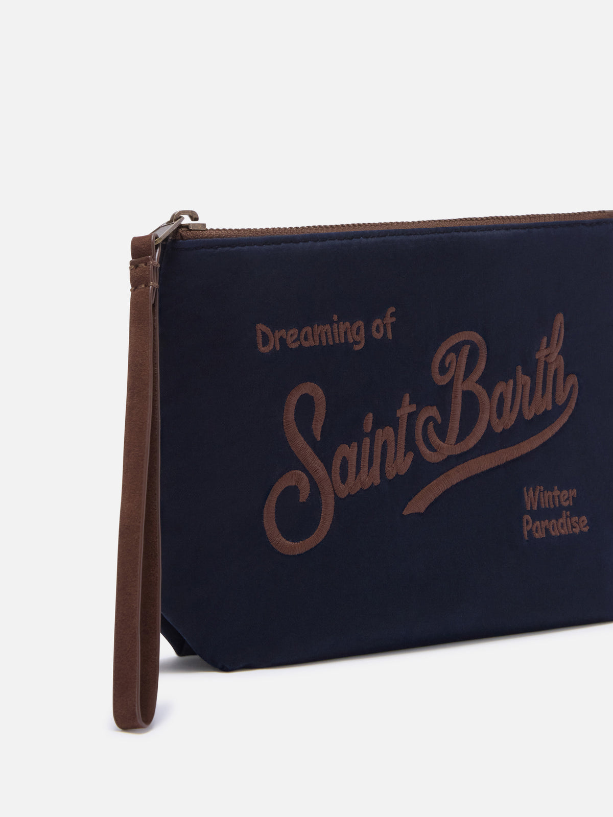 Cire blue Aline bleu marine pochette avec broderie logo 
