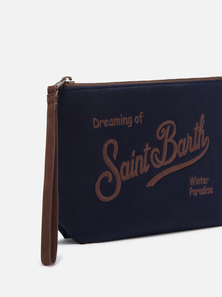 Cire blue Aline bleu marine pochette avec broderie logo 