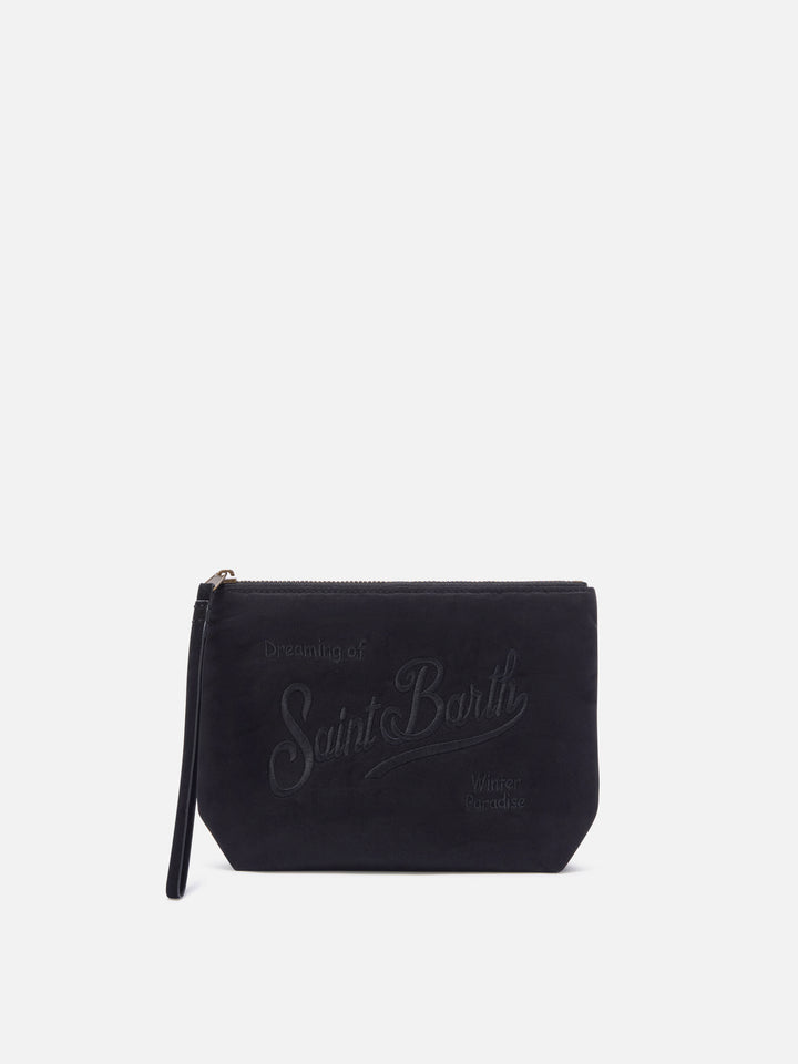 pochette ciré noir Aline avec logo brodé 
