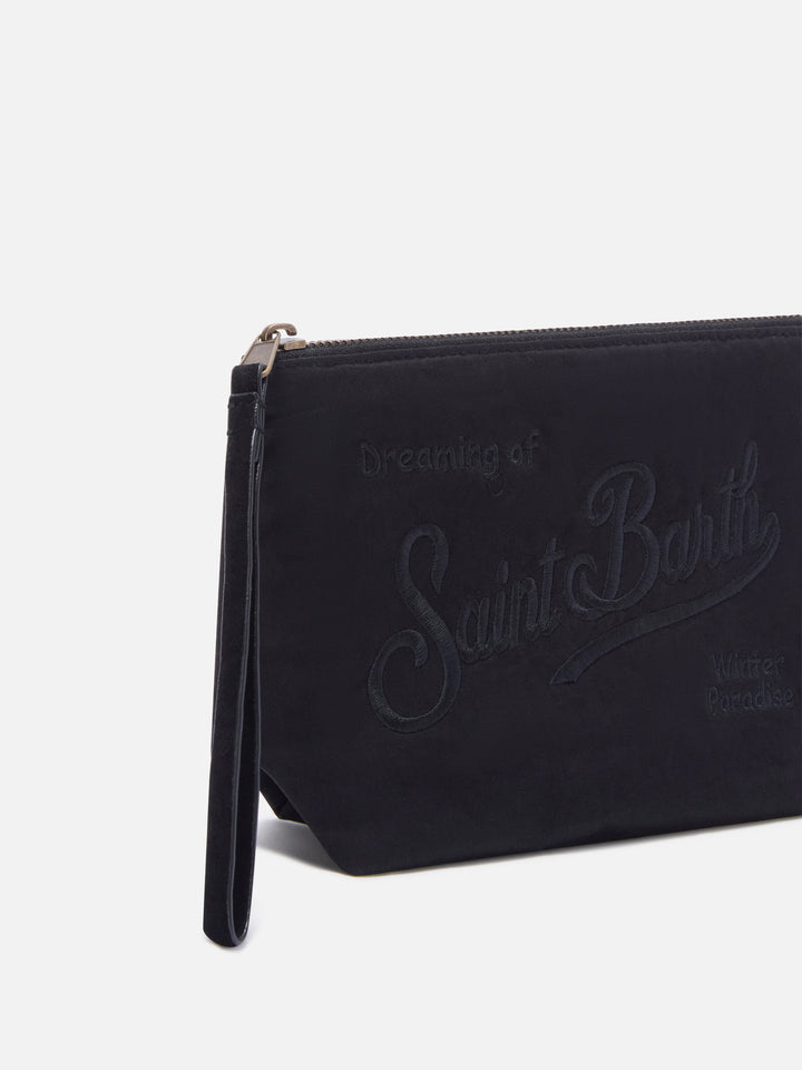 pochette ciré noir Aline avec logo brodé 