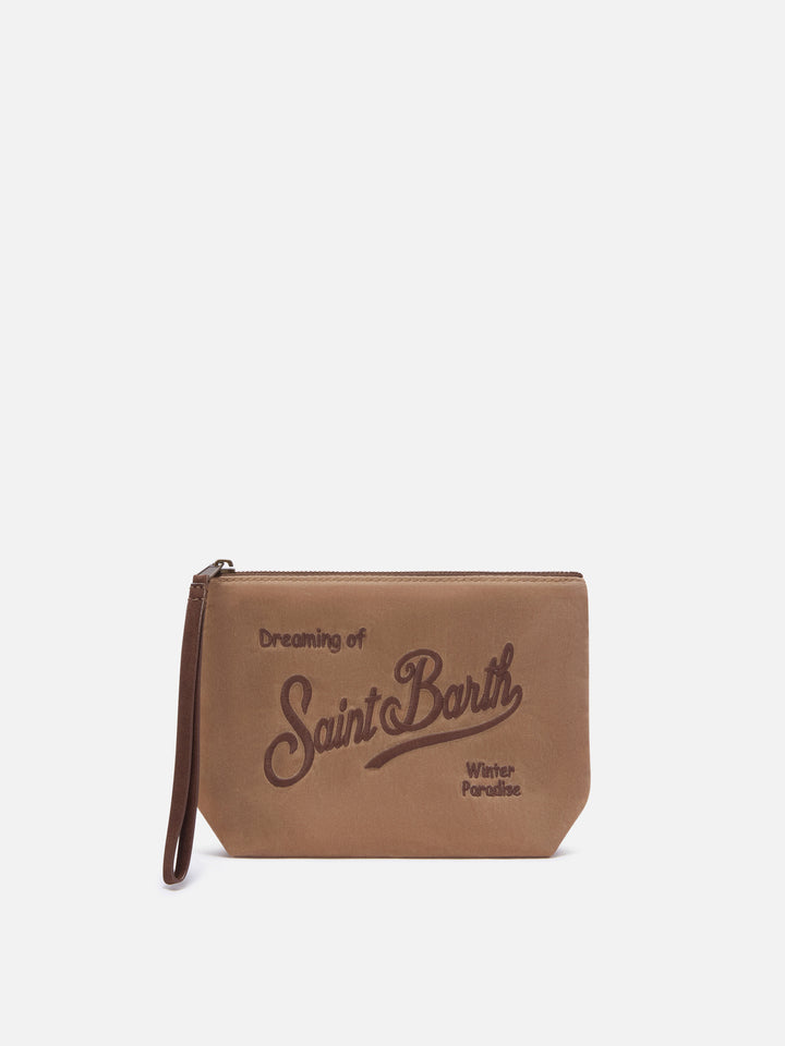 Écrou Aline ciré pochette avec broderie du logo 