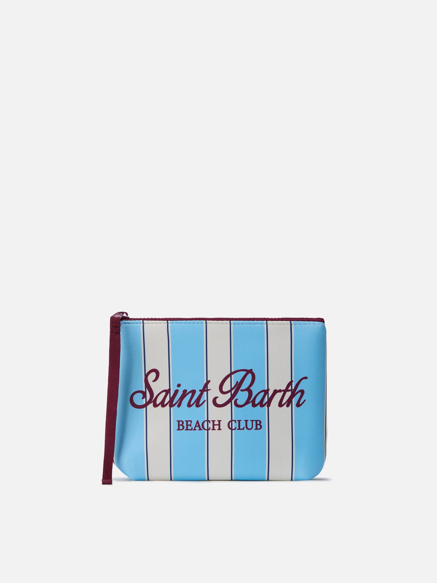 Pochette Aline in scuba a righe azzurre e logo Beach Club