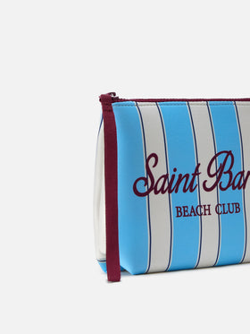 Pochette Aline in scuba a righe azzurre e logo Beach Club