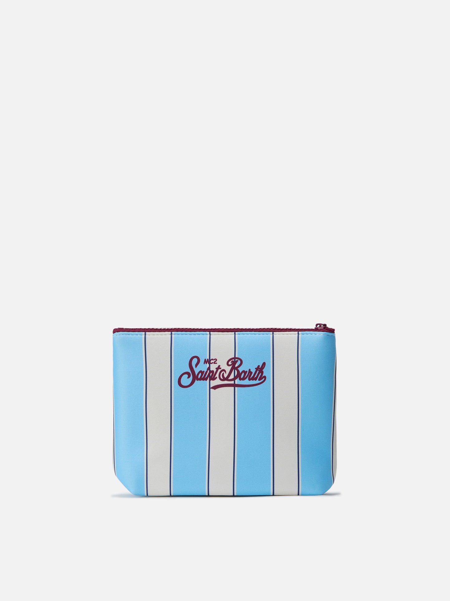 Pochette Aline in scuba a righe azzurre e logo Beach Club