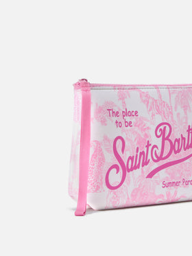 Aline scuba pouch with pink Toile de Jouy print
