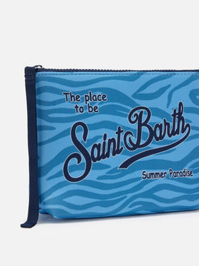 Pochette Aline in scuba con stampa zebrata azzurra