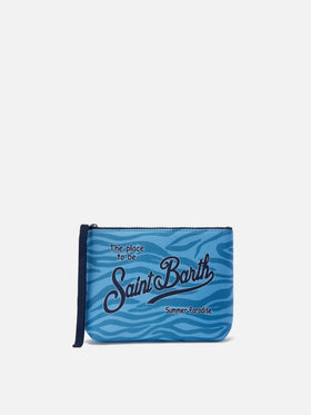 Pochette Aline in scuba con stampa zebrata azzurra