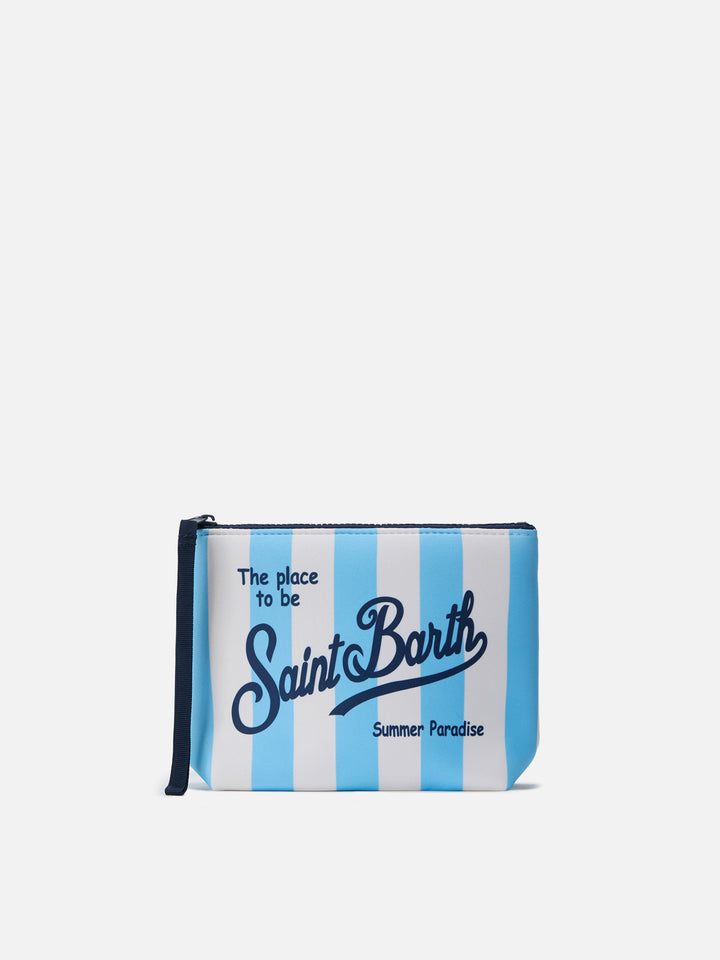 Pochette Aline in scuba celeste con stampa Stripes Pop