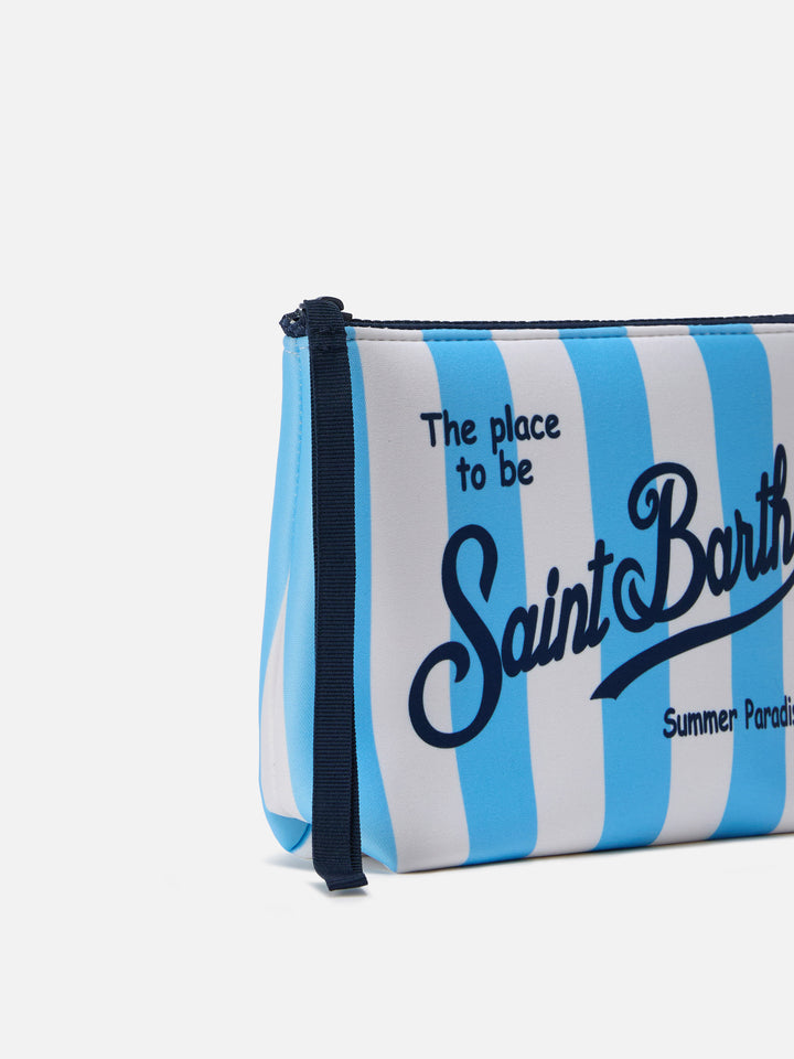 Pochette Aline in scuba celeste con stampa Stripes Pop