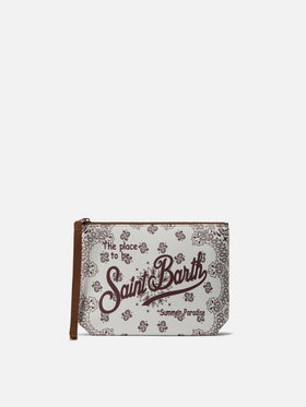 Pochette Aline in scuba con stampa bandana beige e bordeaux 