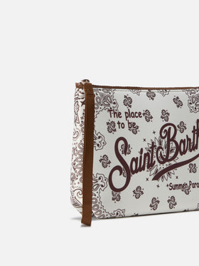 Pochette Aline in scuba con stampa bandana beige e bordeaux 