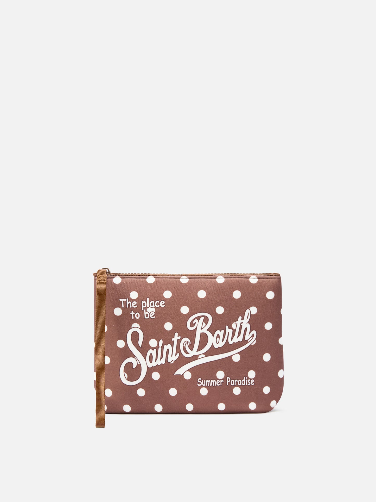 Pochette scuba Aline marron à imprimé pois 