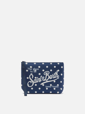 Pochette Aline in scuba con stampa pois blu