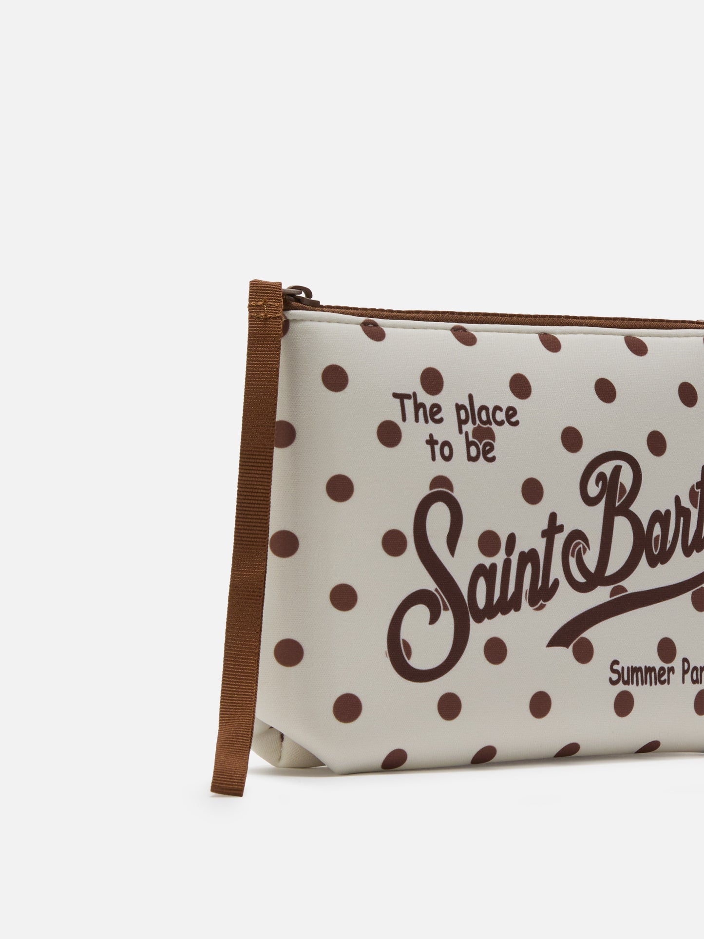 Pochette Aline in scuba con stampa pois beige e bordeaux