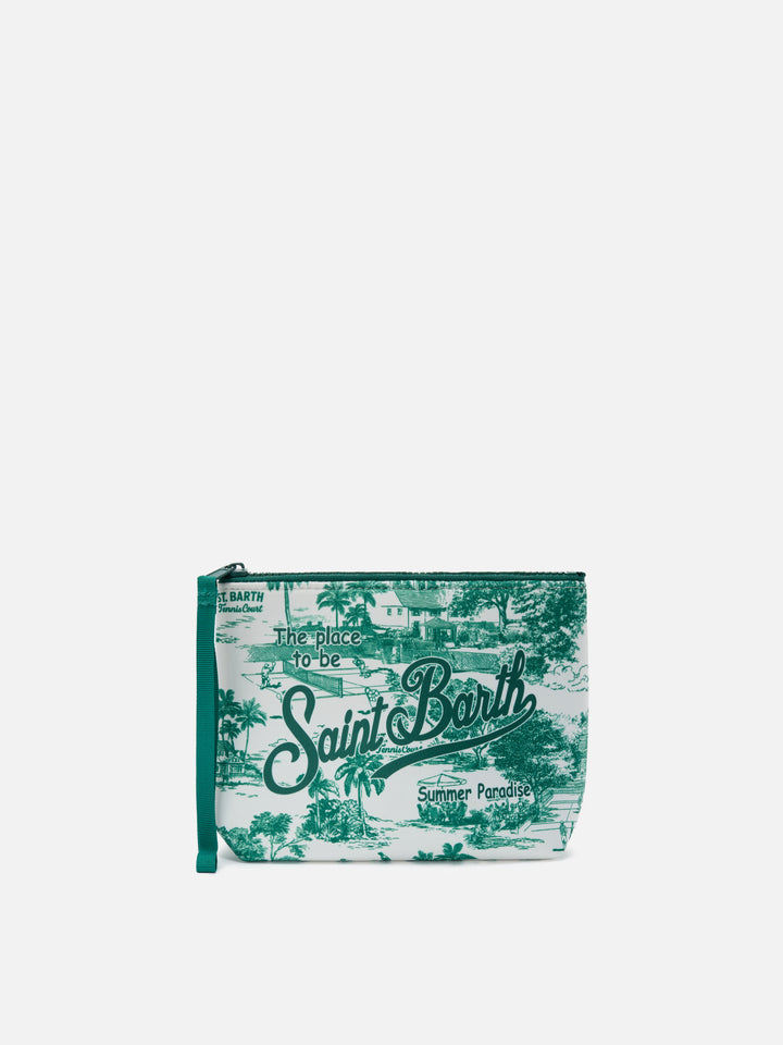 Pochette Aline in scuba con stampa Toile de Jouy Tennis