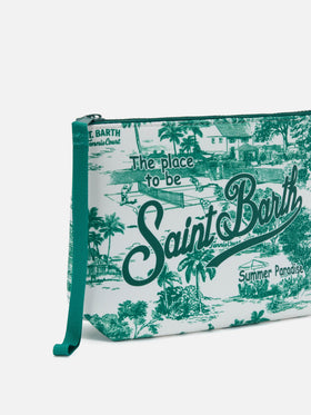 Pochette Aline in scuba con stampa Toile de Jouy Tennis