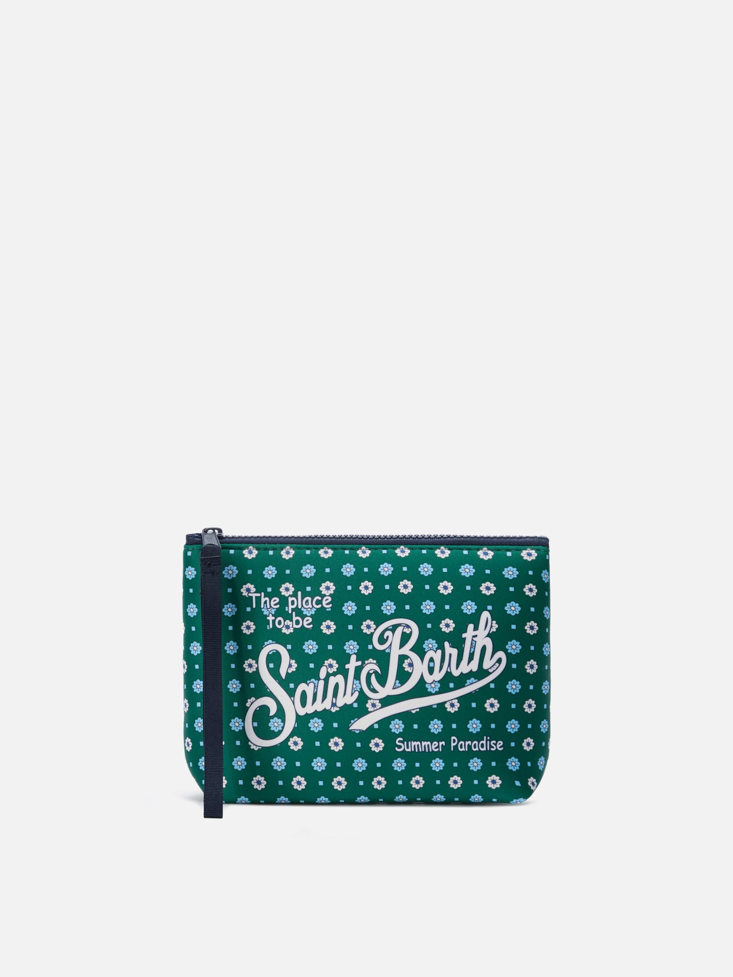 Pochette Aline verde en scuba con estampado floral integral 
