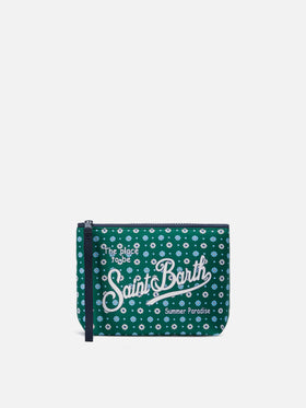 Pochette Aline verde en scuba con estampado floral integral 