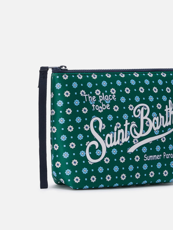 Aline green scuba pouch with all-over floral print