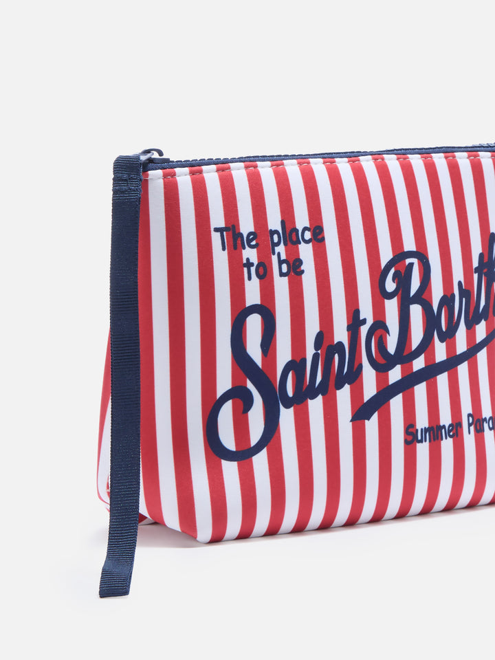 Aline scuba pouch with red striped print