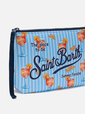 Pochette Aline in scuba a righe azzurre con stampa Spritz