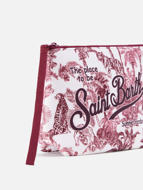 Aline scuba pouch with burgundy Toile de Jouy print