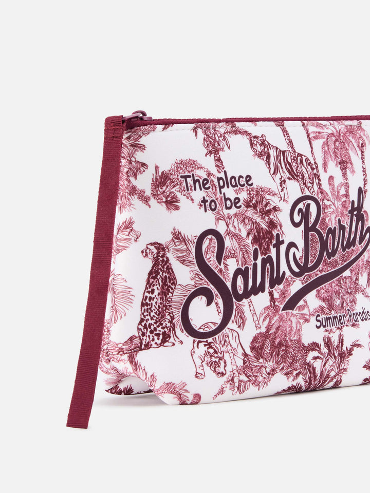 Pochette Aline in scuba con stampa Toile de Jouy bordeaux