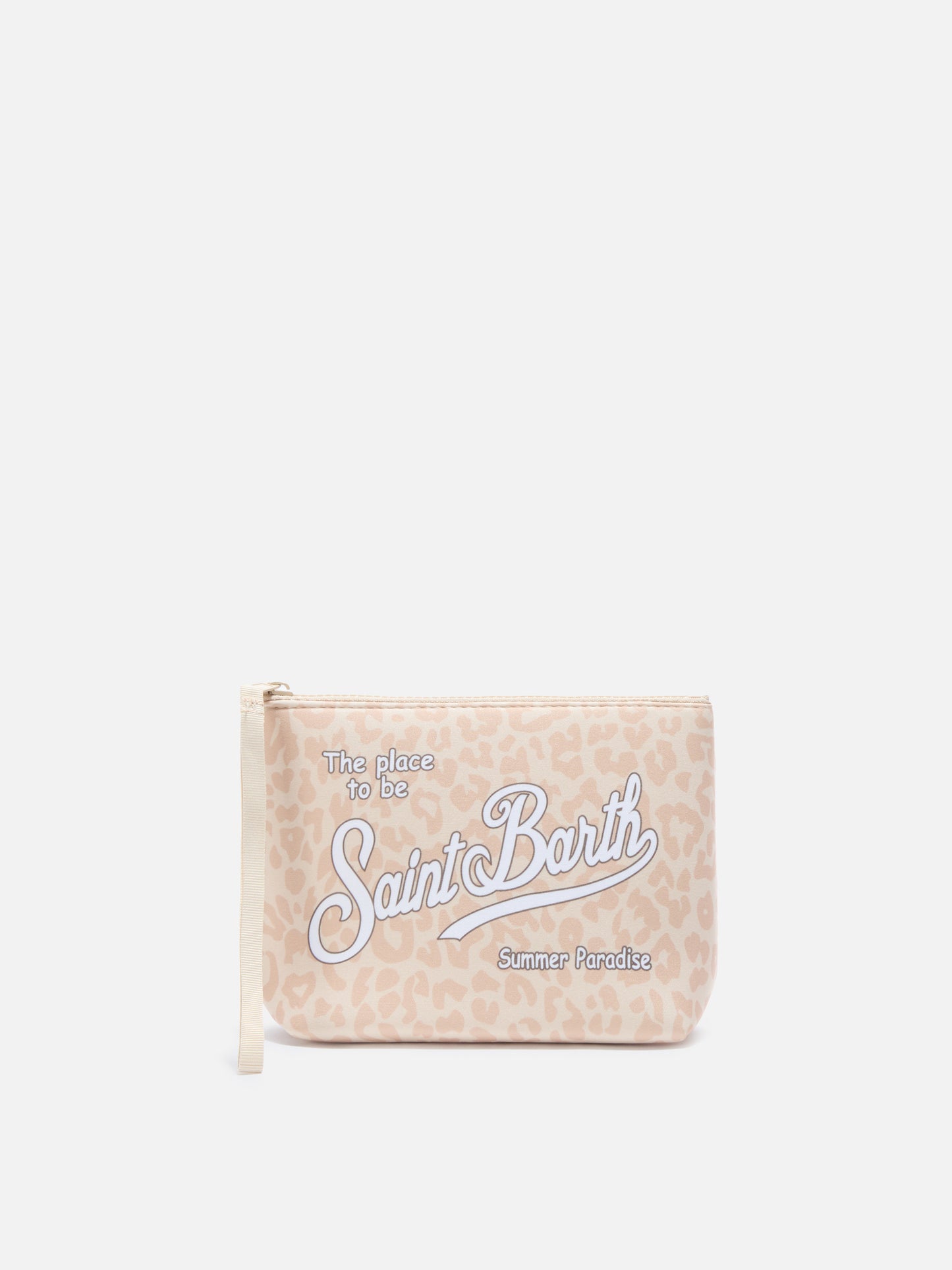 Pochette Aline de scuba con estampado de leopardo beige 
